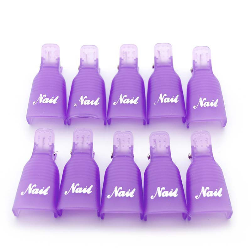 Kads 10 stuks/pak plastic nagelgereedschap acryl nagelkunst afweekmiddel uv gel nagellakremover wrap clip kap nagels voor nagelproduct: Paars