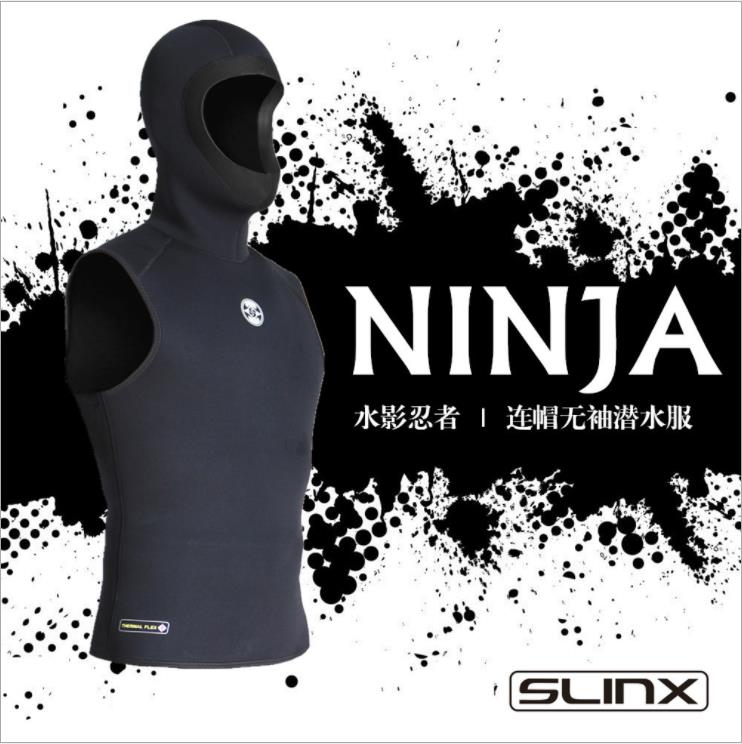 Slinx 3mm neopren våddragt vest med hat pull over ærmeløs vest snorkling surfing holde varmen hætte dykkervest