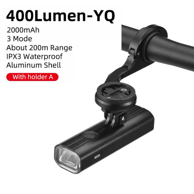 ROCKBROS-luz delantera de bicicleta, Faro de elevación, soporte multifuncional, luz de 400/800 lúmenes, carga USB: YQ-400 and holder