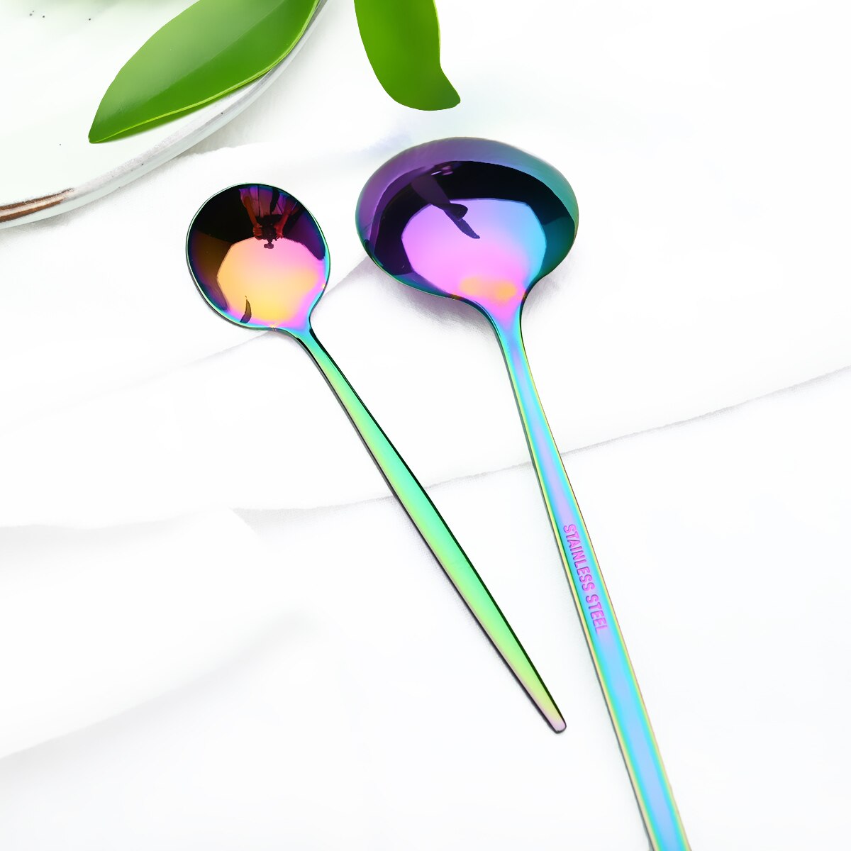 6Pcs/Set Stainless Steel Dinnerware Colorful Dessert Spoon Cutlery Set Dinner Spoon Coffee Spoons Tableware Kitchen Silverware