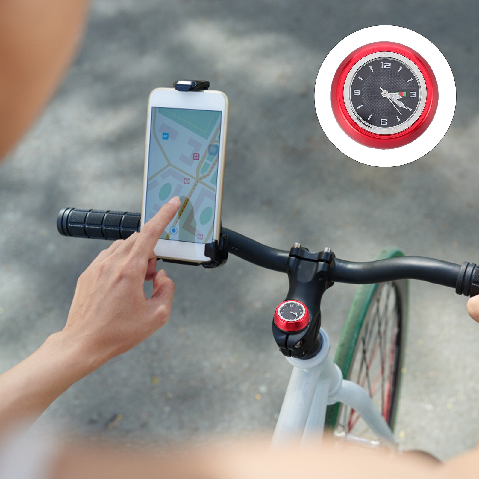 Bike Headset Stem Watch Road Bike Clock Cycling Head Parts Timepiece Bike Supply: Red  Black