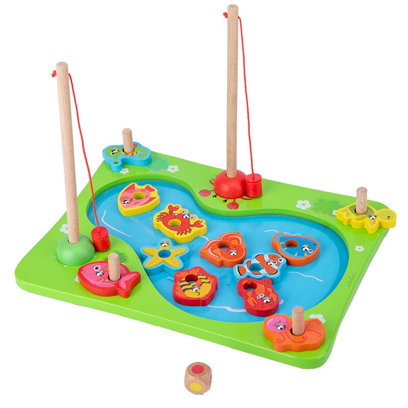 Kinderen Educatief Houten Dubbele Pole Vissen Magnetische Game Ouder Kind Interactieve 3d Vis Onderwijs Speelgoed Outdoor Funny Speelgoed