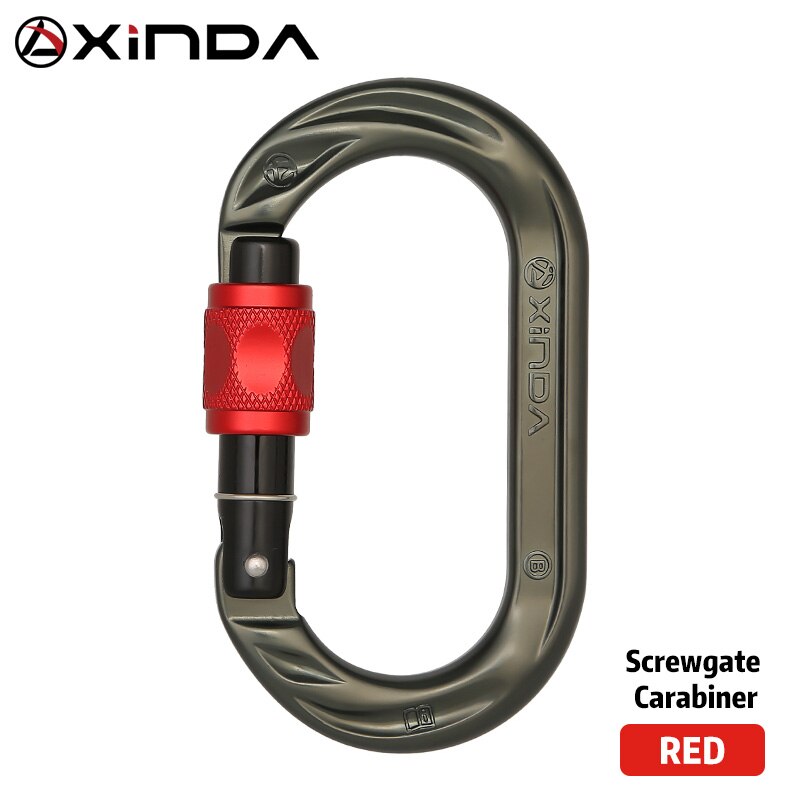XINDA Outdoor O-shape carabiner 24kN 7075 aluminum oval hook rock climbing auto locking screw gate carabiner: Screw lock Red