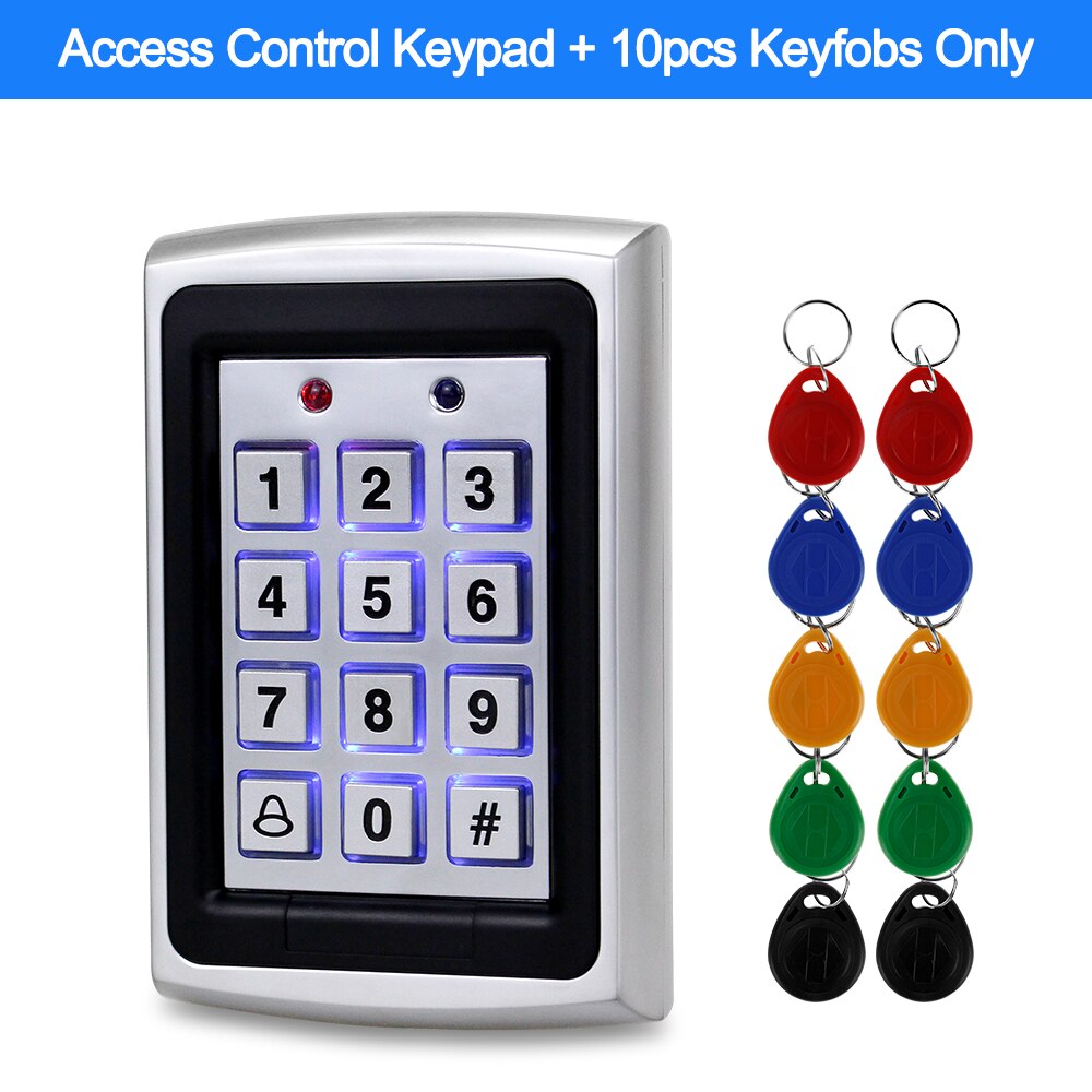 Outdoor Metal RFID Access Control Keypad Card Reader Waterproof Cover 125KHz 10PCS Keyfobs Rainproof for Access Control System: Keypad with 10 Keys