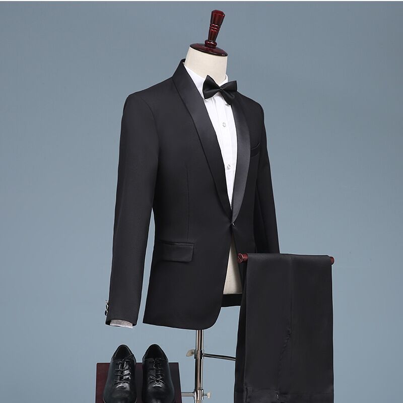 Trajes negros elegantes para hombre, ropa de cantante de escenario, novio, chaqueta, pantalones, 2 piezas, novedad