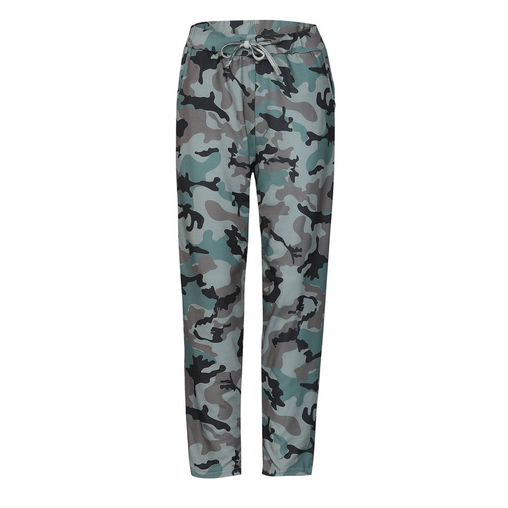 Bukser til kvinder dame talje lange bukser afslappet løse efterår forår camouflage print elastiske sportsbukser: M