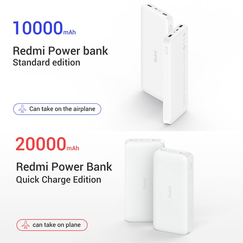 XiaoMi Redmi Power Bank 20000mAh 10000mah 18W Quick Charge XiaoMi Redmi Power Bank Dual USB Two-way Charging Portable Charger