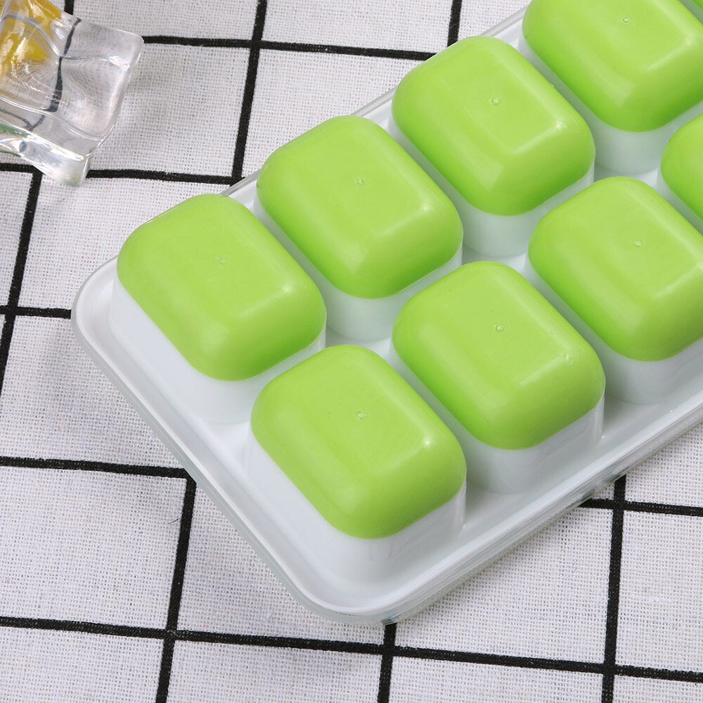1 Pc Covered Ice Cube Tray Set With 14 Ice Cubes Molds Flexible Rubber Plastic Molds Flexible Rubber Plastic Stackable Green#T2