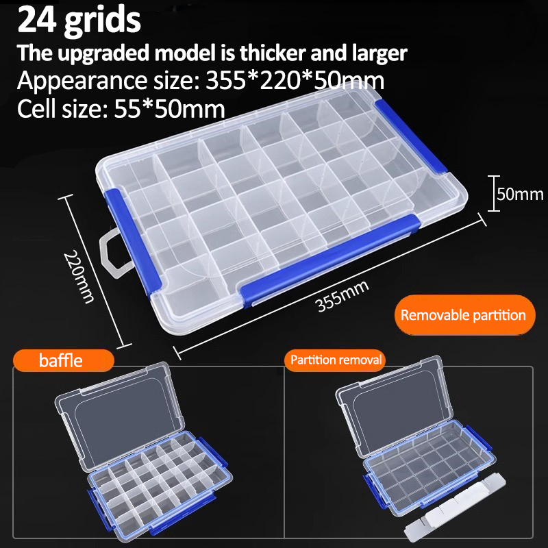 Transparante plastic doos Grote capaciteit Compartiment Organizer Box Onderdeel Gereedschapskist Meercellige materiaal Model Accessoires Opbergdoos: MULTI