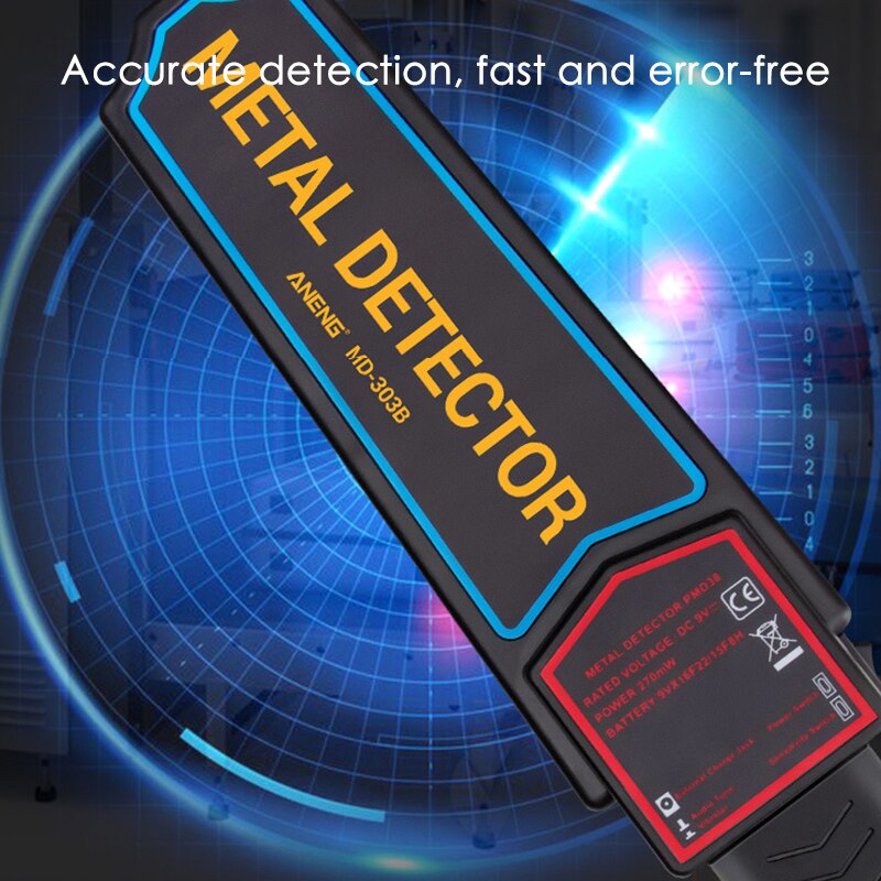 Detector de Metales portátil, varita de seguridad, escáner de Metal portátil con sensibilidad ajustable, alertas de luz de vibración de sonido