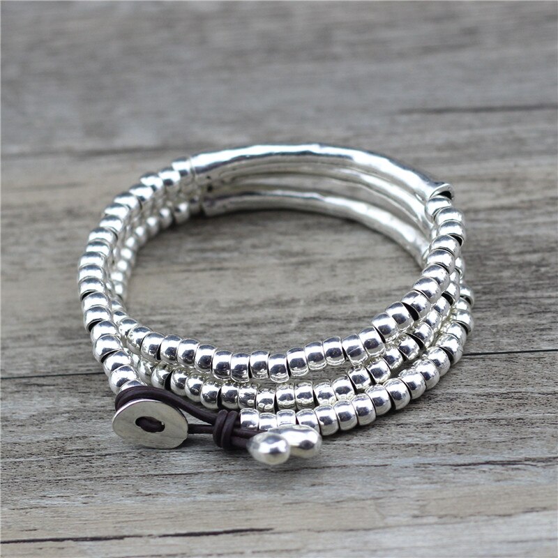 Anslow Sieraden Handgemaakte Diy Elleboog Vintage Retro Lederen Armband Voor Vrouwen Mannen Christmas LOW0823LB