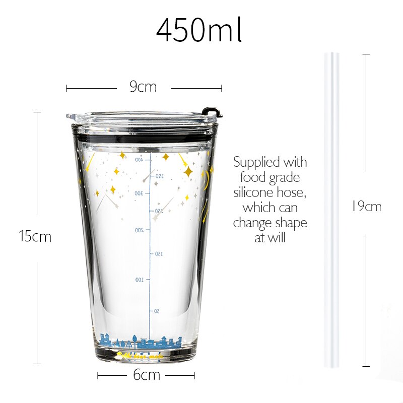 Vaso graduado de cristal con pajita, taza de leche, Graffiti, 450ml, juego de: Meteor style