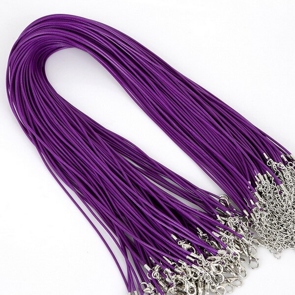 10 sztuk/partia 1.5mm skórzane łańcuchy bransoletka zawieszki charms z karabińczyk DIY komponenty do wyrobu biżuterii sznurek 45cm + 5cm: Dark purple