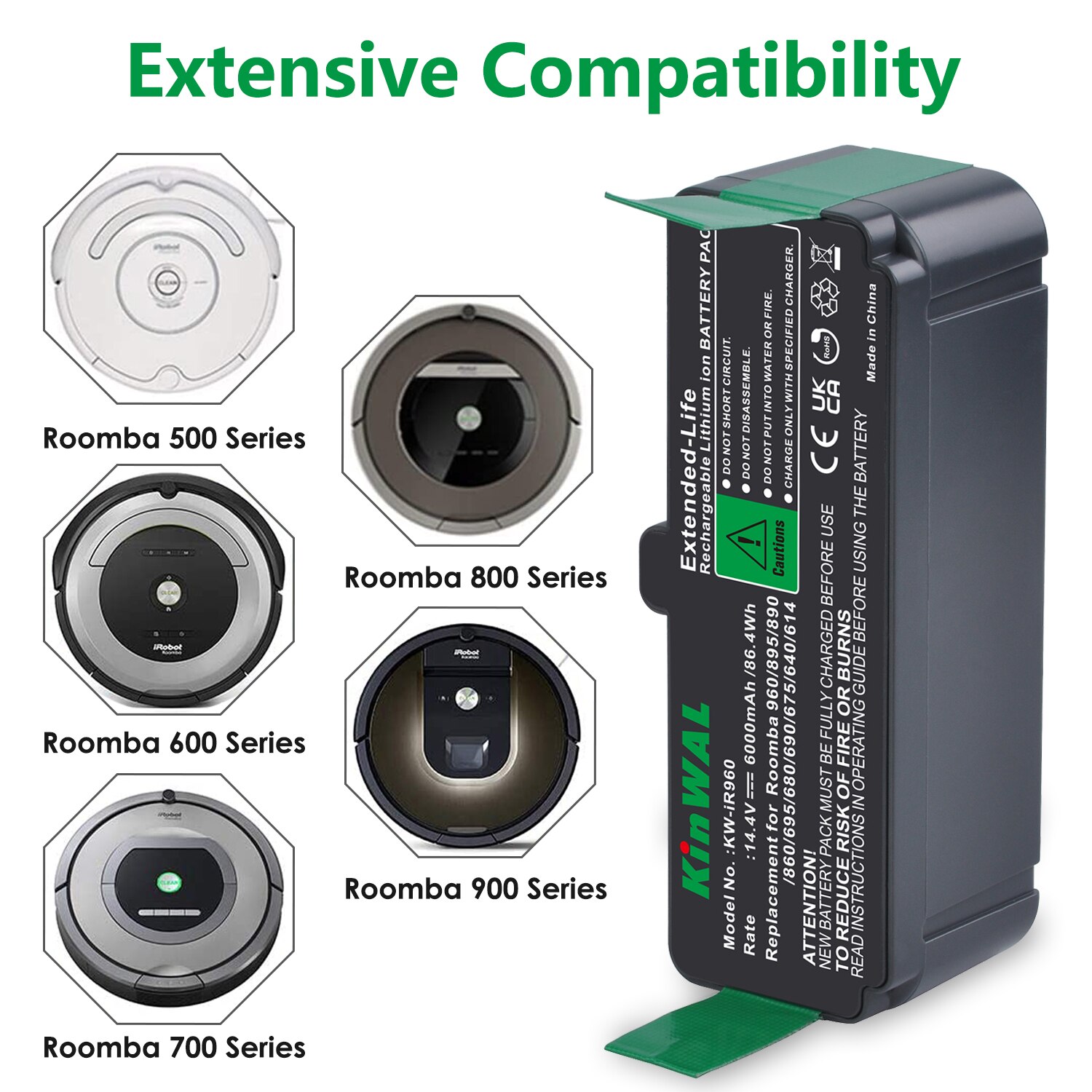 6000mAh Battery for Roomba 960 895 890 860 695 680 690 675 640 614