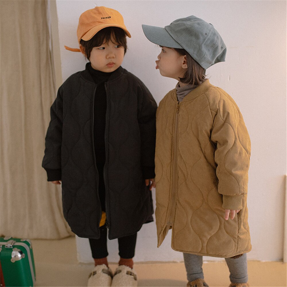 2021 nuovi bambini invernali moda casual cappotti trapuntati di media lunghezza ragazzi e ragazze capispalla trench lungo caldo spesso