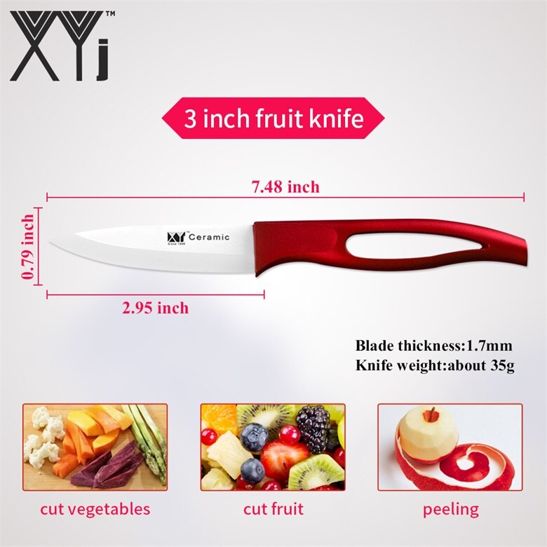 XYj Ceramic Knives Kitchen knives Tool 3 4 5 6 inch Chef Knife Cook Set+Peeler White Black Blade Multi-color Handle: 3 inch Fruit Knife