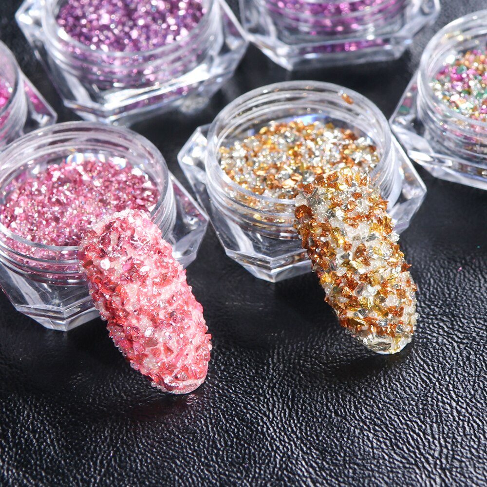 1 Box Nail Art Caviar Kralen & Shard Zandsteen Ab Rose Goud Kleur Gemengde Maten Nail Micro Kralen Decoraties Gebroken gems CH771-1