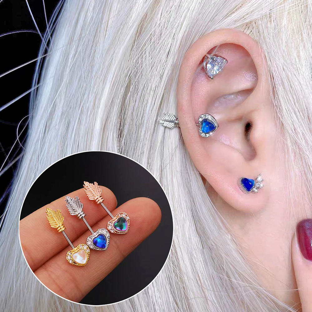 1PC Stainless Steel Multicolor Cz Tragus Cartilage Earrings Crystal Feather Ear Helix Tragus Earrings Lobe Piercing Jewelry 20G