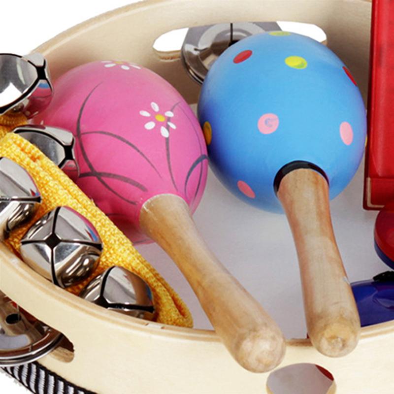 8 stk/sæt musiklegetøj orff instrumentsæt band rytme sæt inklusive tamburin maracas kastanjetter håndklokker mundharmonika til børn