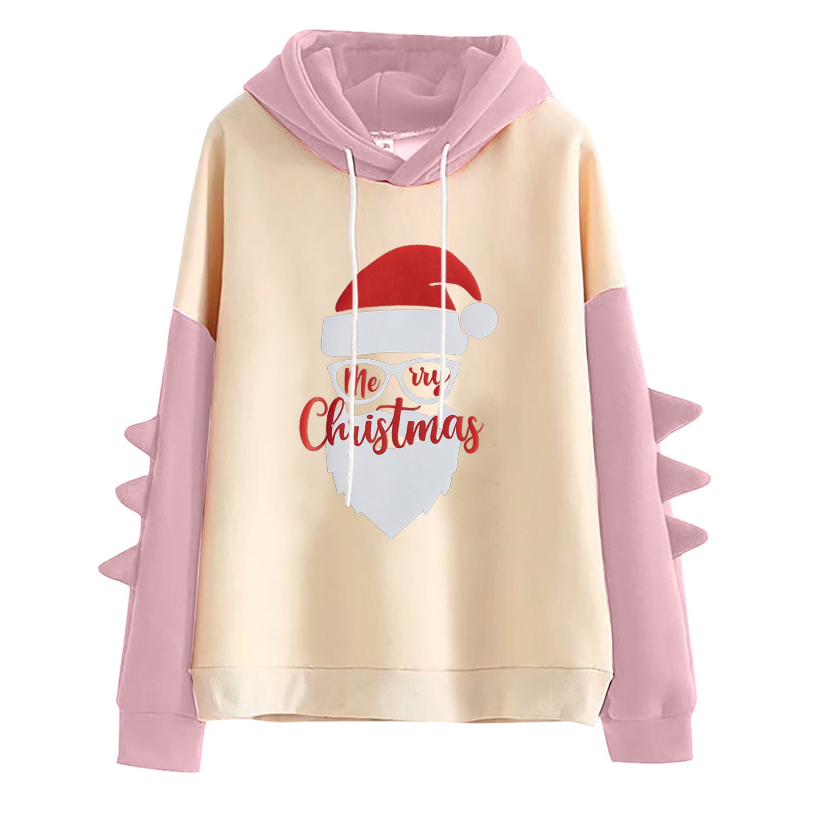 Women's Autumn Winter Leisure Christmas Letter Printing Long-sleeved Shirt Sweatshirt Top Oversized Loose Hooded Sweatshirt #K: M / Pink