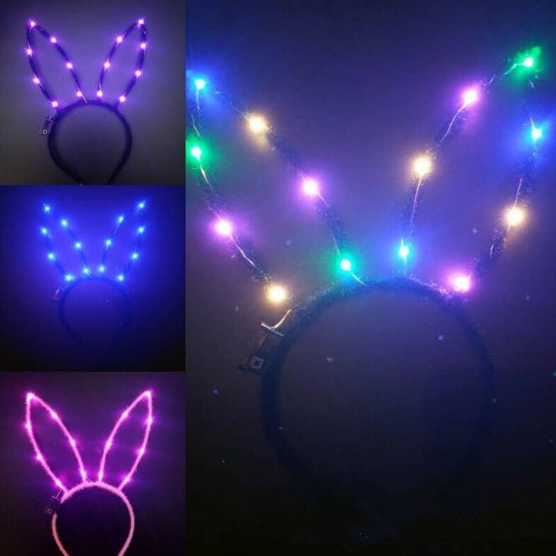 1 st kvinnor flicka långa kaninöron led blinkande pannband kanin öra lyser upp hårband glöd fest påsk