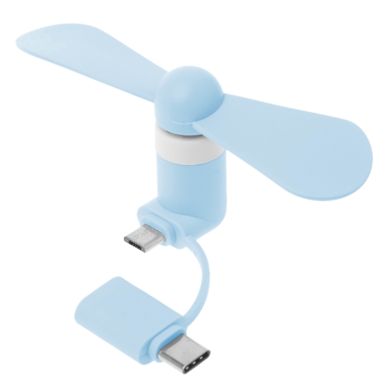 Ventola di raffreddamento portatile 2 in 1 di tipo C Ventola di raffreddamento portatile Mini ventola USB Ventole per telefoni cellulari per telefoni Android Micro USB: Blu