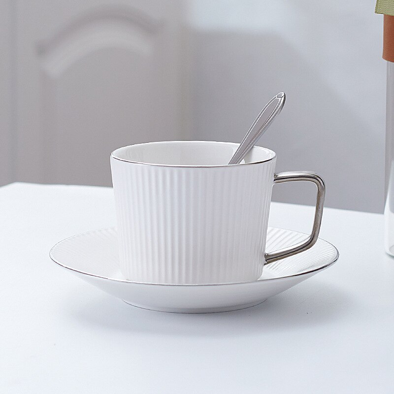 Taza de café de pareja creativa de , taza con asa dorada, Taza de cerámica a rayas, plato, Taza de cerámica, taza de té, de Viaje Taza, café: Black