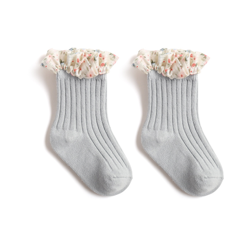 Calcetines de algodón peinado para niña, medias de tubo medio de encaje de princesa de gasa de estilo informal, accesorios para bebé, ropa para bebé, novedad de Primavera de 2022: Milk blue / S (0-1 years old)