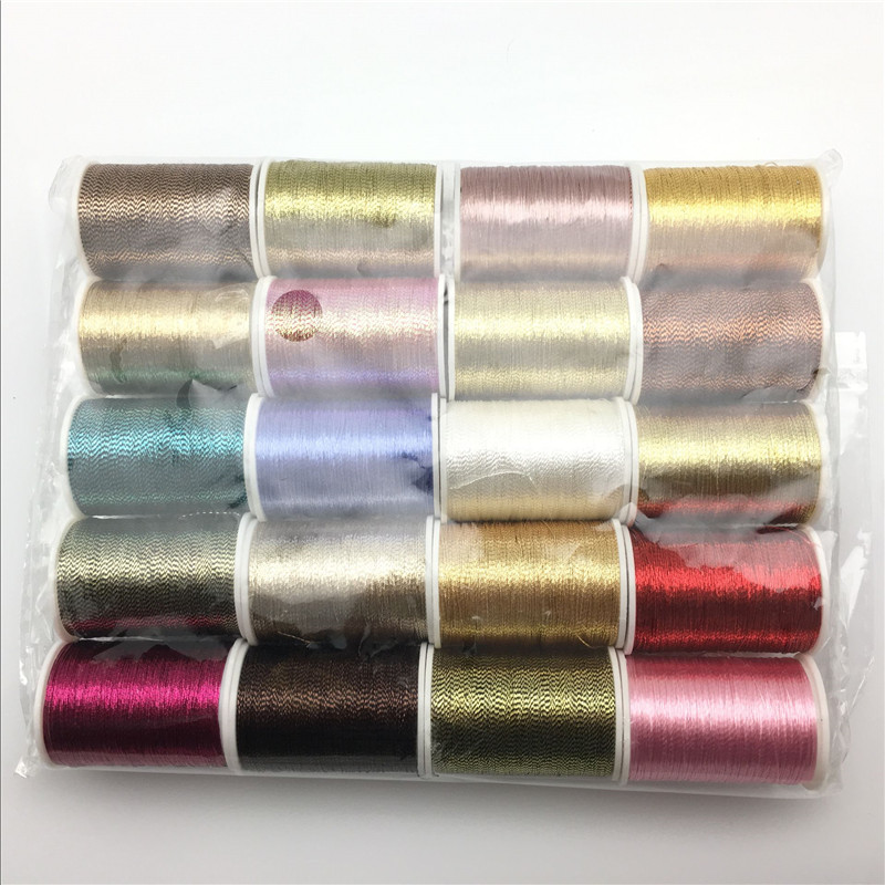 20 stk. pr. rulle 20 yards metallisk glitter polyester broderitråd sytrådssæt - alle farver hækletråd 7 yj 72