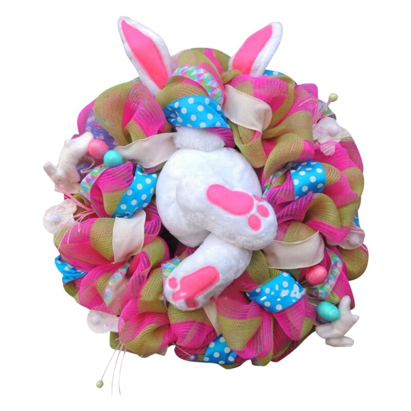 Easter Rabbit Wreath Bunny Decoration Garland Front Door Hanging Ornament Wall Home Party Easter Wreath Decorative: e