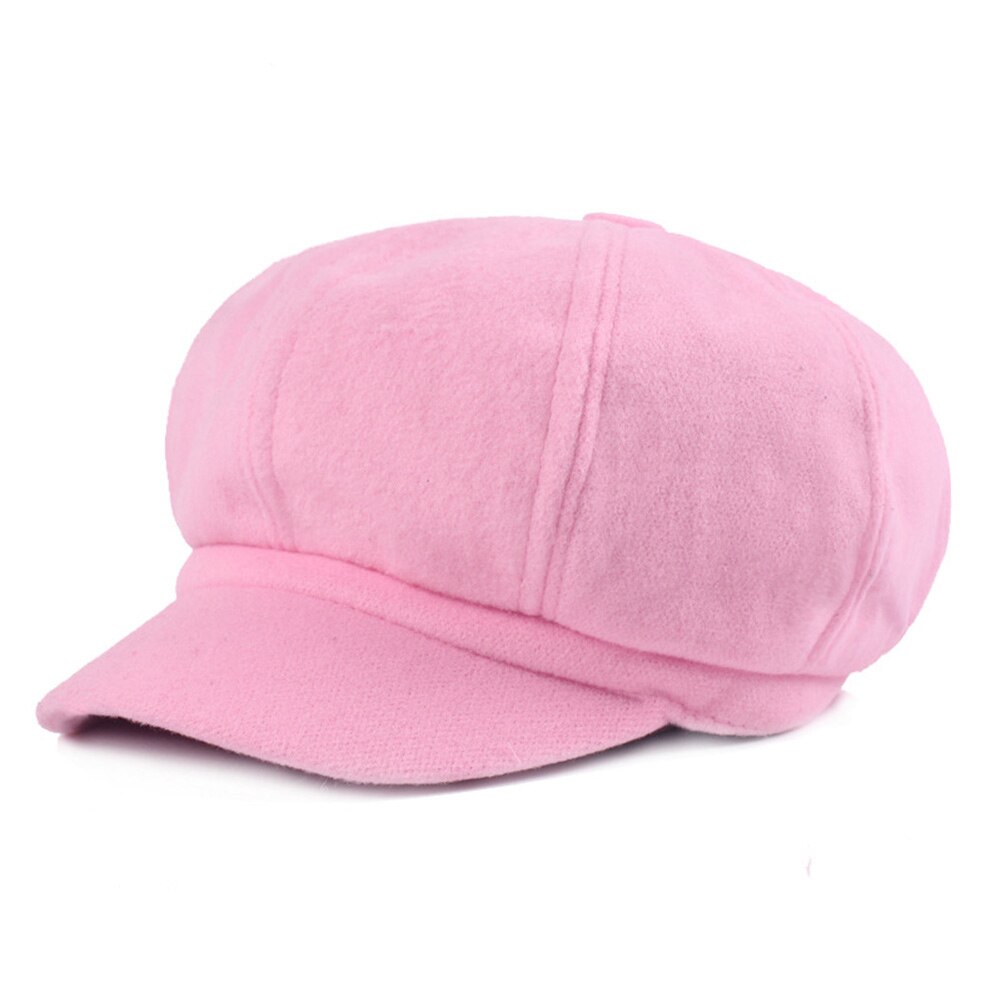 Vintage Temperament Ladies Woolen Octagonal Cap Popular Newsboy Cabbie Cap Casual Universal Beret Hat: Pink