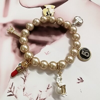 Mimiyagu korean style crystal five chain bracelet for women pearl flower bracelet jewelry: pearl 1