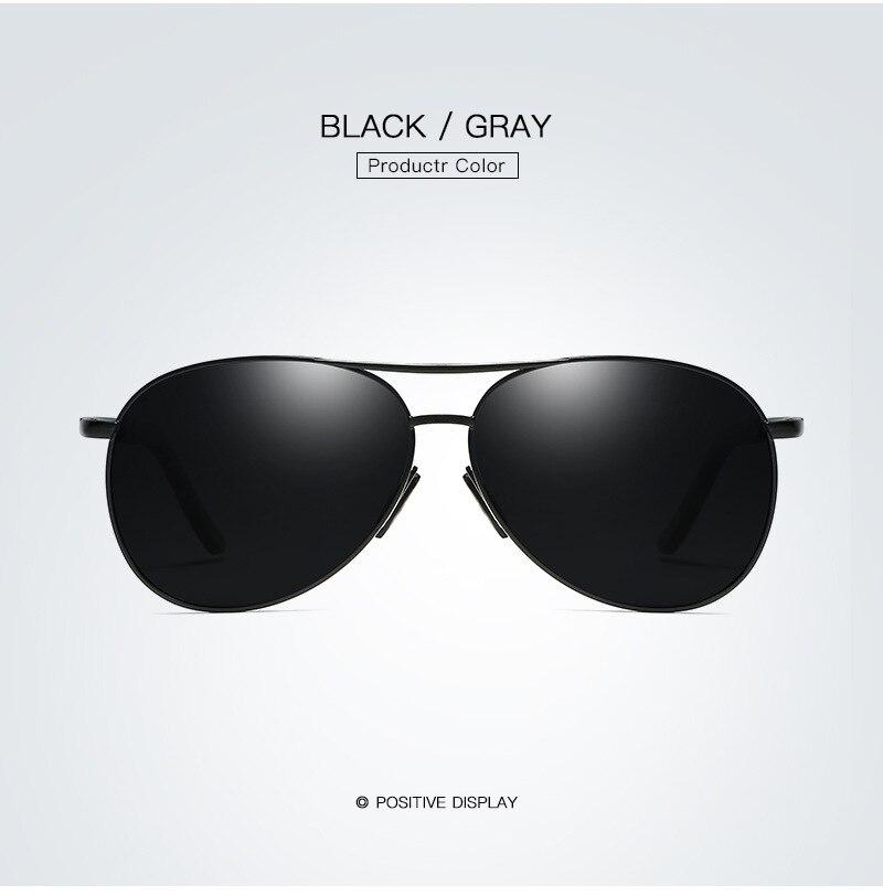Sunglasses Fishing Driving Sunglasses Brand Men UV400 Polarized Square Metal Frame Male Sun Glasses: black gray