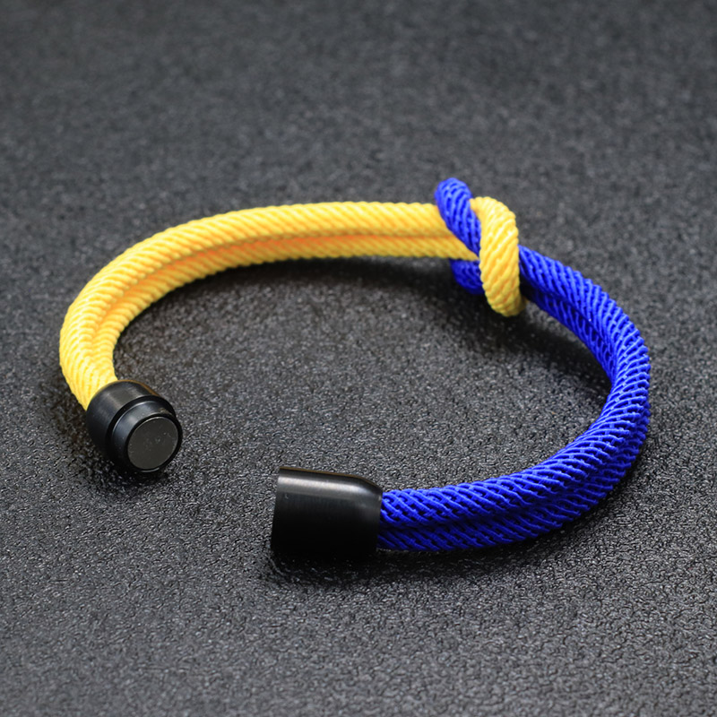 Niet Colorblock Koord Ketting Armband Mannen Roestvrij Staal Magentische Gesp Geel Blauw Braclet Ukraine Symbool Erkek Bileklik