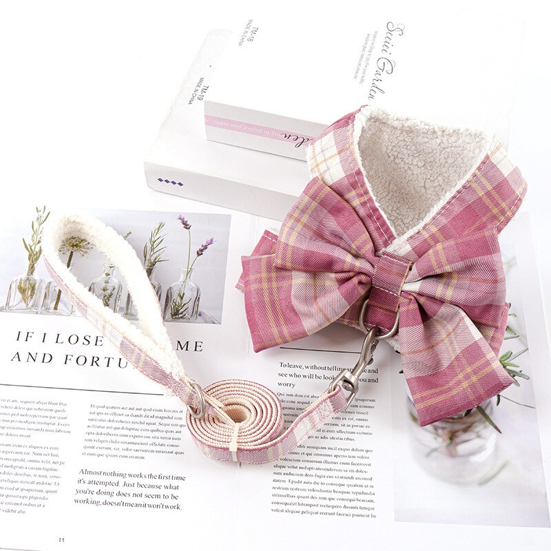 Dog Traction Rope Cute JK Pet Clothes Small And Medium-sized Dog Vest Teddy Bear Go Out Chest Strap Walking Dog Rope Vest: pink XS