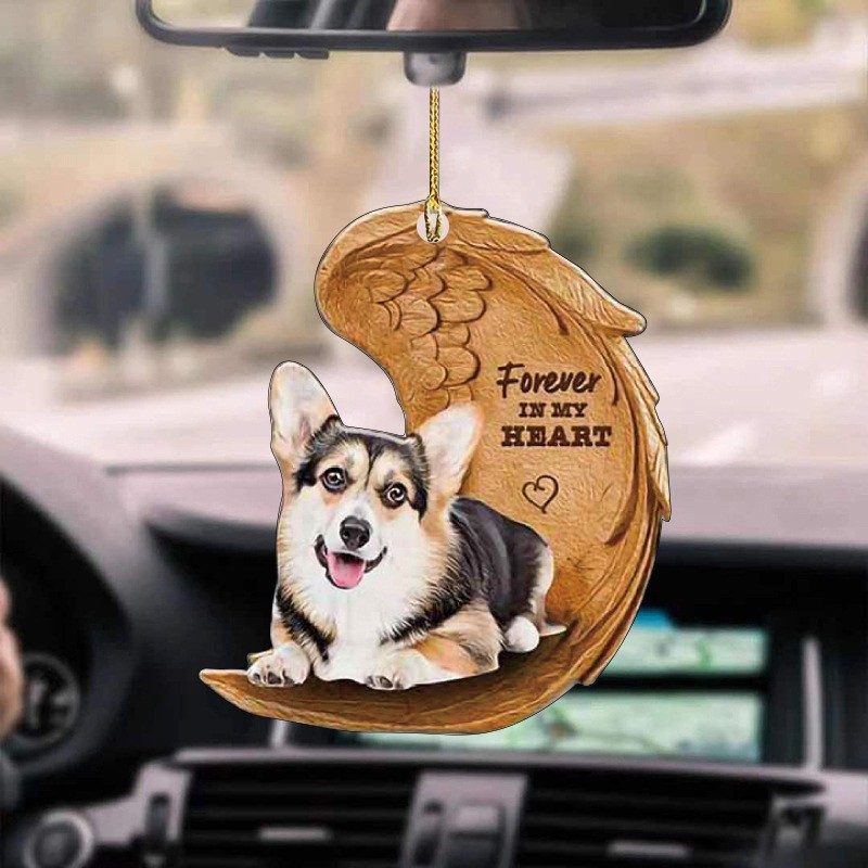 Pendentif ailes d&#39;ange chien, ornement de voiture mignon pendentif ailes de chien, sac à dos automobile, dessin animé porte-clés pour décoration de rétroviseur: H