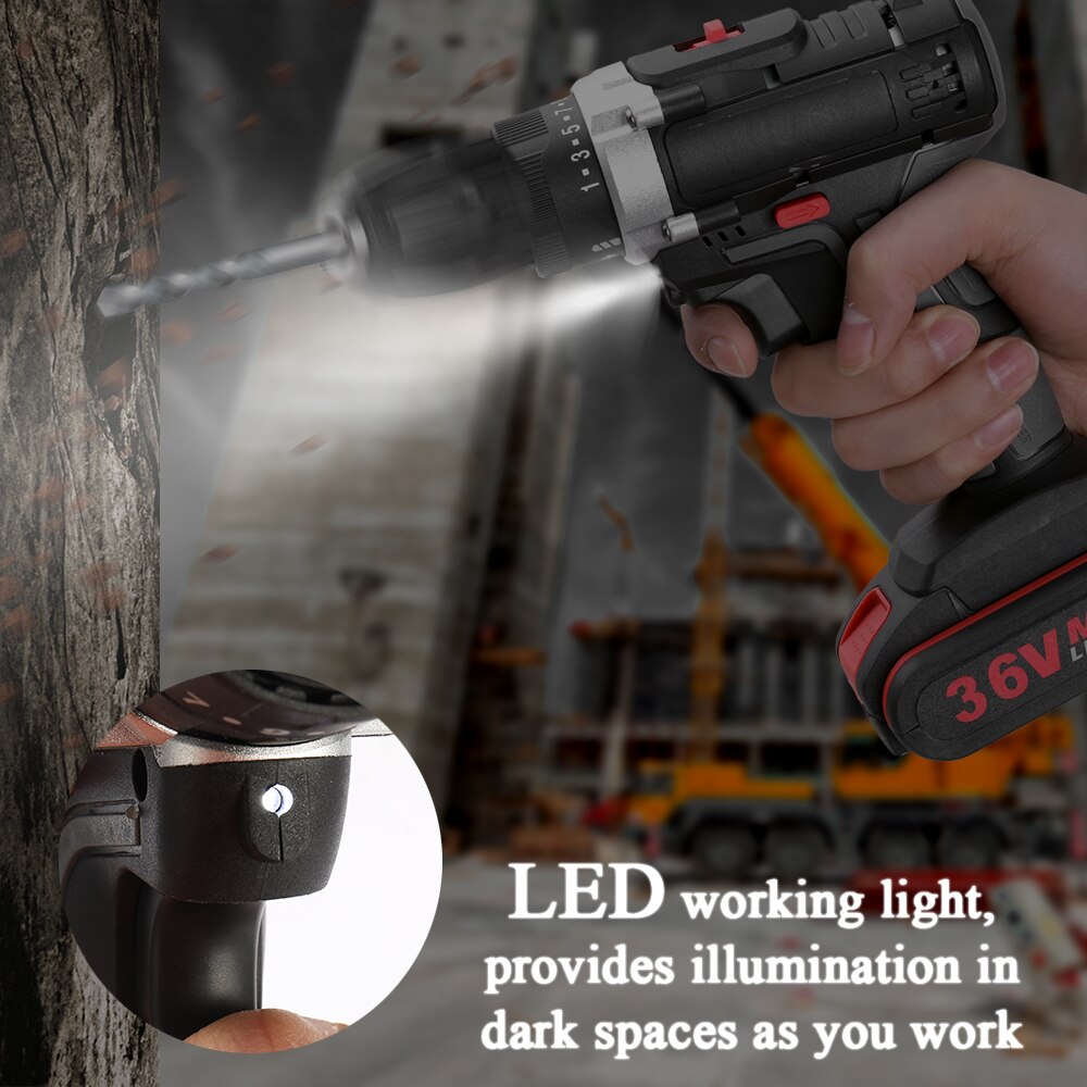 18V 36V Cordless Drill Electric Screwdriver Mini Wireless Power Driver DC Lithium-Ion Battery Electric Drilling Machine Mini