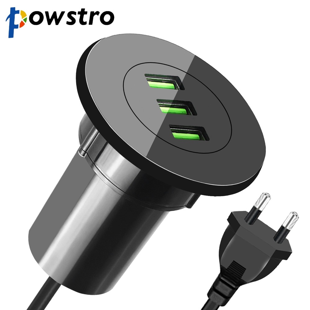 Powstro 3 USB Desktop Charger 5V 3.1A Office Home Desk Hole Charge Station Universal for iPhone Samsung Xiaomi Phone Charger