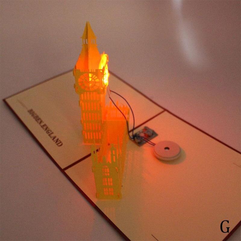 Anniversaire musique lumière carte de voeux noël et voeux 3D carte stéréo année F0W3: G