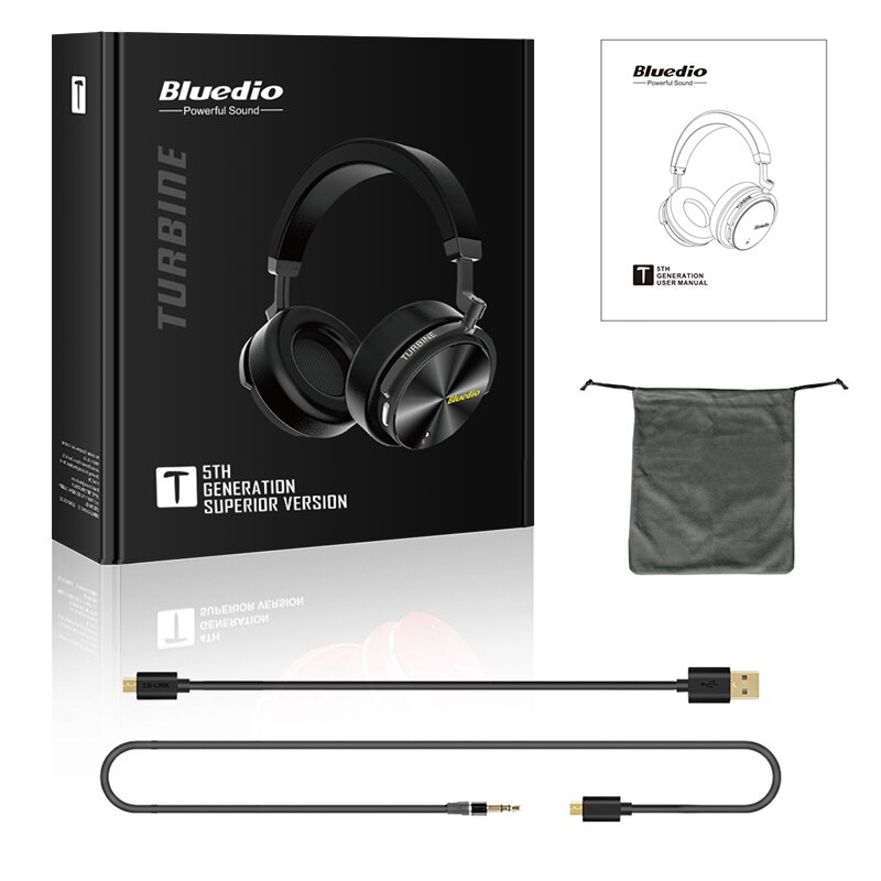 Original Bluedio T5 Bluetooth headset with Active noise cancelling wireless headphone HIFI sound with microphone audio cable