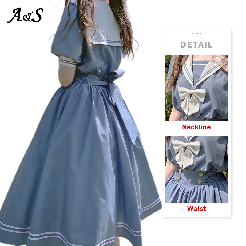 Anbenser japonês doce lolita vestido harajuku marinheiro colarinho vestidos da marinha vintage arco kawaii meninas estilo preppy vestido de manga longa