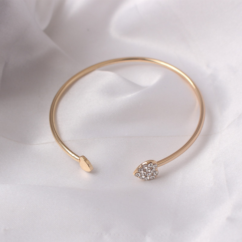 Brazaletes de corazón de cristal para mujer, brazalete con apertura de Color dorado, brazaletes ajustables para mujer, joyería de boda a la , accesorios de mano