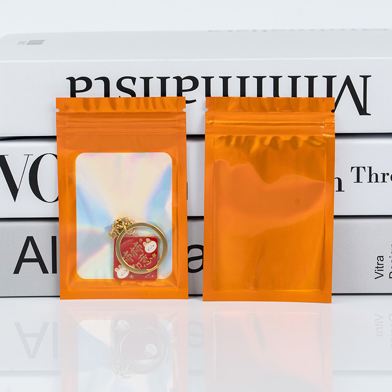 100 szt. Kolorowe Czarne Holograficzne Torebki Mylarowe Samozamykające z Zamkiem Błyskawicznym i Okienkiem, Plastikowe, Zapobiegające Nieprzyjemnym Zapachom: żółty