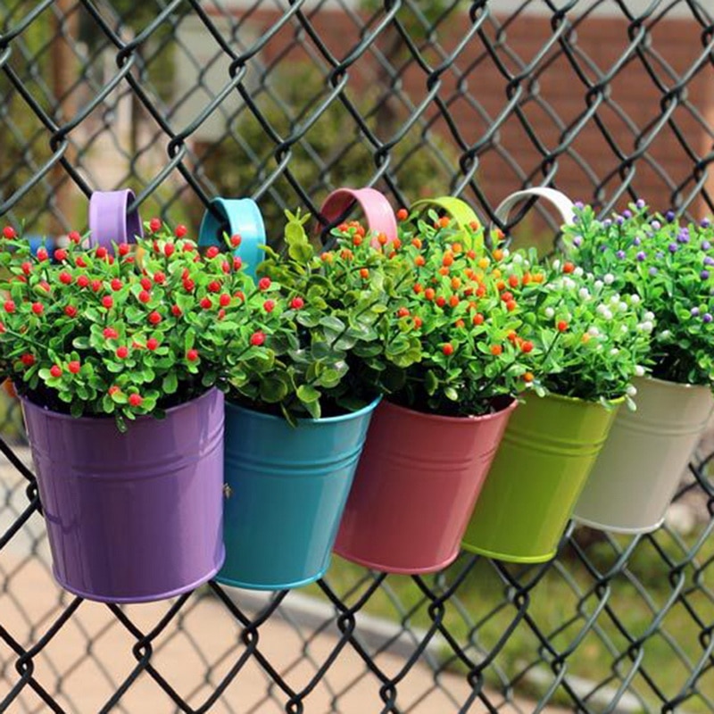 10 farver hængende blomsterpotter krog vægkrukker havekrukker balkon plantekasser metal spand blomsterholdere boligindretning