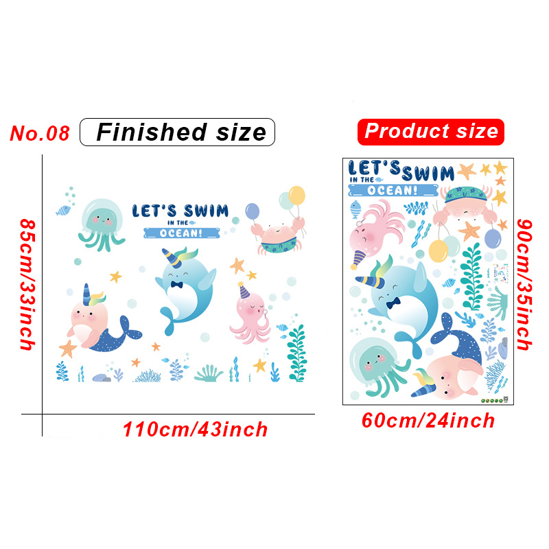 Home Decor Wall Stickers Cartoon Whale Shark Removable Wall Decals for Home Decor Kids room Nursery Wall Decoration Wallpapers: No.08