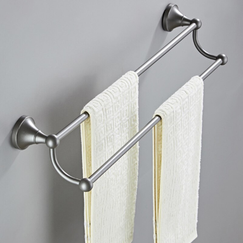 Grey Bathroom Hardware Set Brass Wall Mouted Toilet Brush Holder WC Paper Towel Roll Rack Soap Dish Bath Accessories Equipment: Double Towel Bar