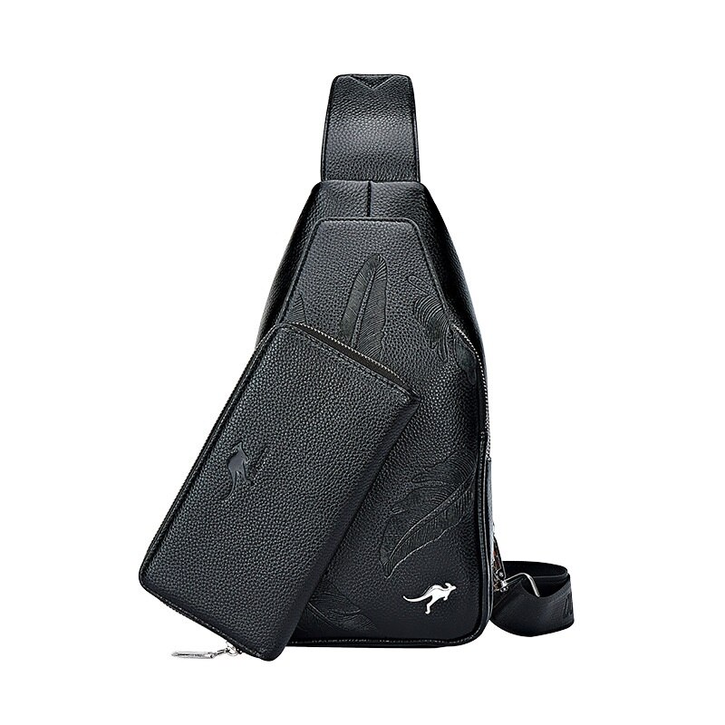 Sac de poitrine de de luxe pour hommes sacs à bandoulière Messenger sac à bandoulière en cuir sac à bandoulière en cuir sac à bandoulière homme sac à bandoulière: Black with wallet