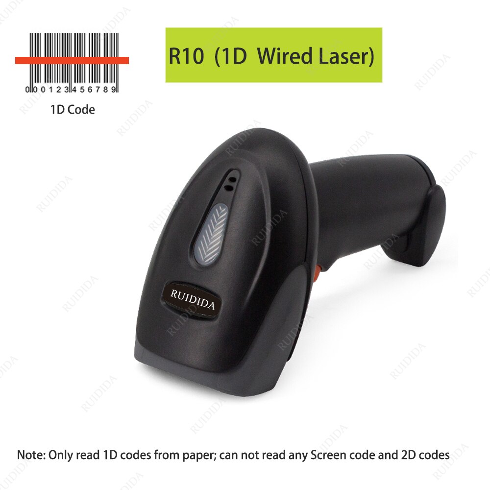 Handheld kabellos Scanner 2d QR Barcode Scanner verdrahtet 1D/2D QR Code Leser Bluetooth Bar Code Scanner USB PDF417 barras: R10 1D verdrahtet Laser-