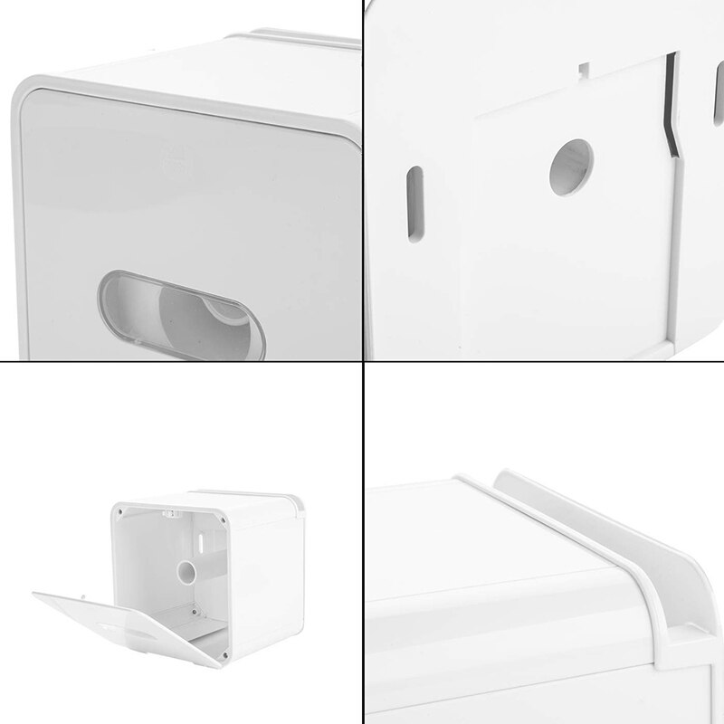 Waterproof All Covered Toilet Paper Holder Box,Wall Mounted Bathroom Paper Roll Holder,Adhesive Tissue Box with Shelves Storage,