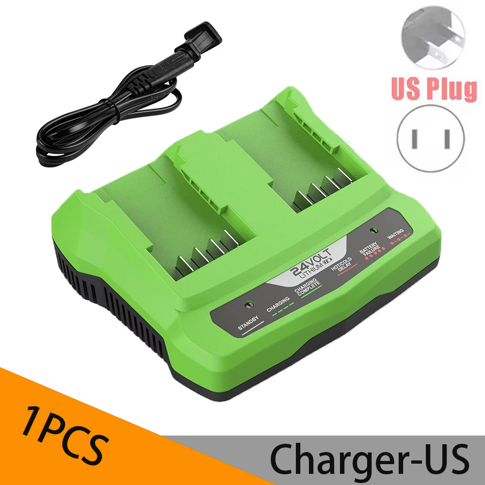 Para cargador Greenworks de 24V, puerto de carga doble, cargador de batería de iones de litio de 1,5a para batería de Greenworks de 24V, herramienta eléctrica, llave Dril: Morado